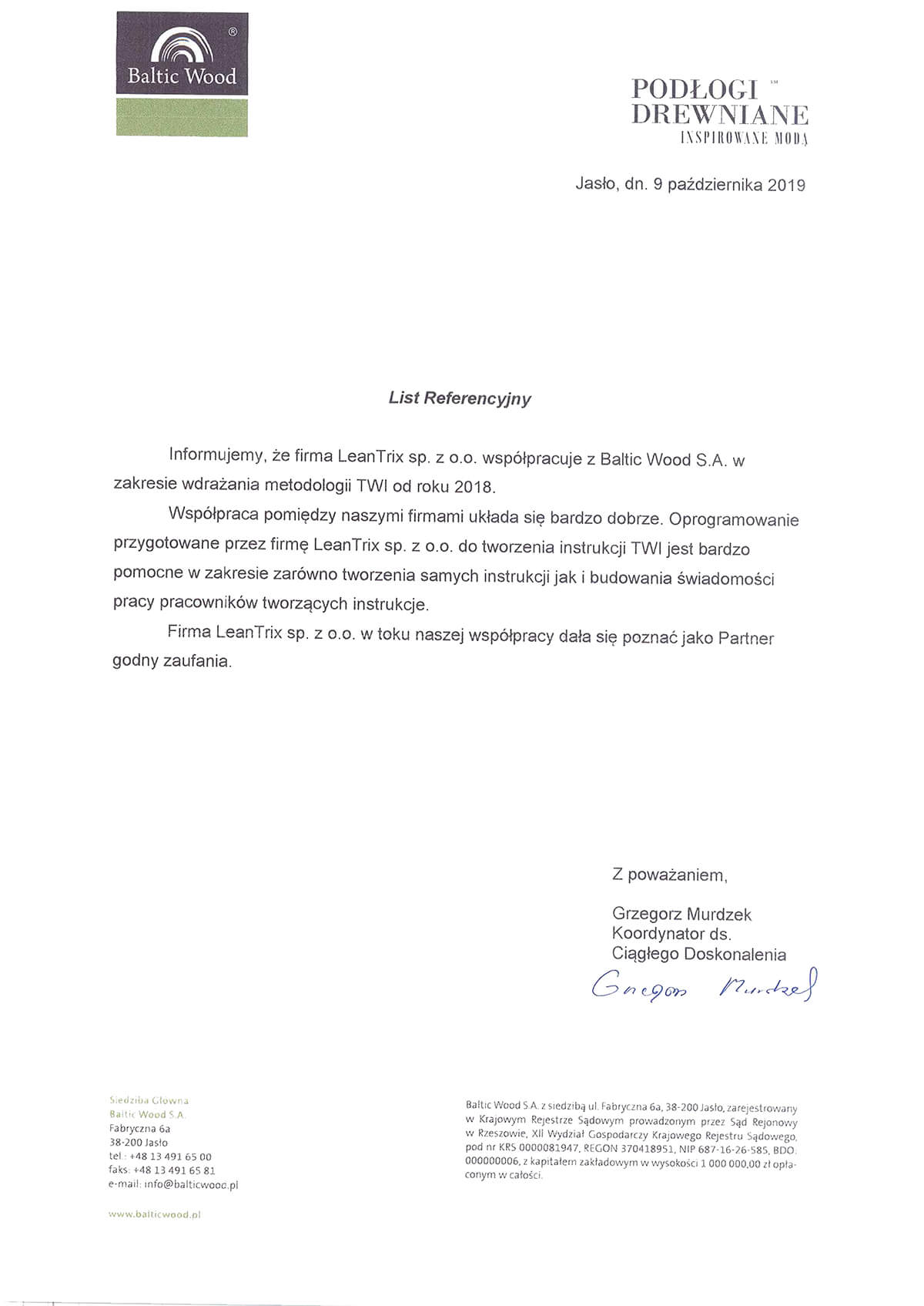 Referencje od klientów LeanTrix - Baltic Wood