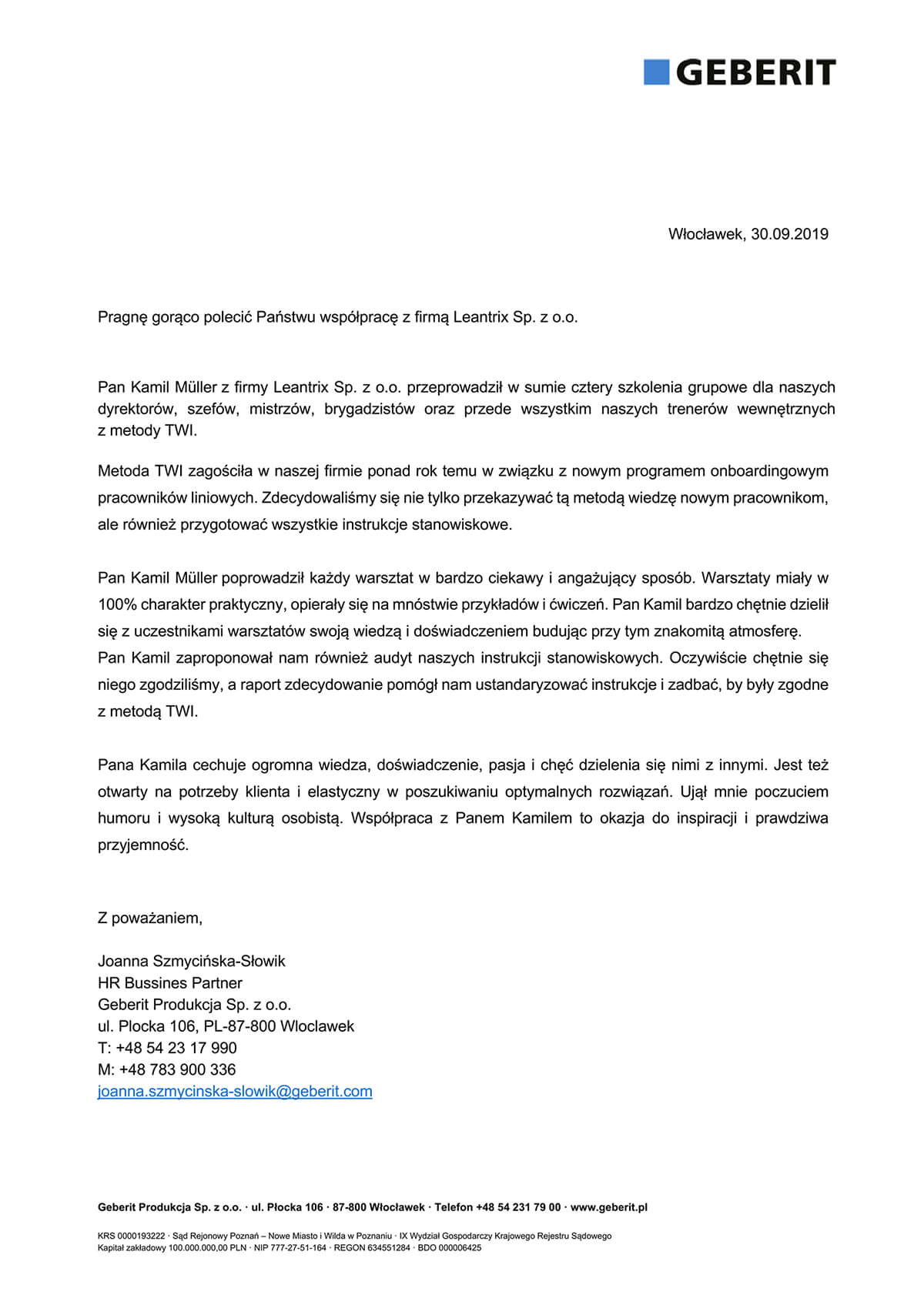 Referencje od klientów LeanTrix - Geberit Produkcja