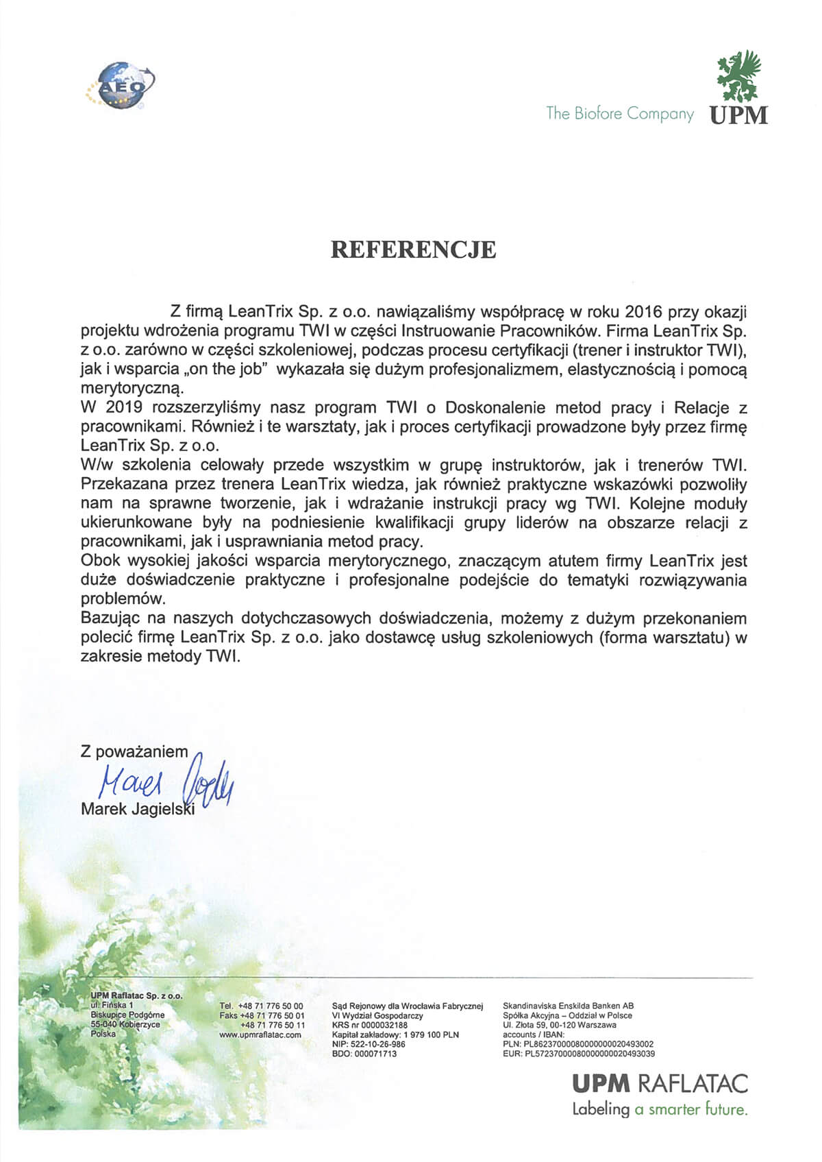 Referencje od klientów LeanTrix - UPM Raflatac