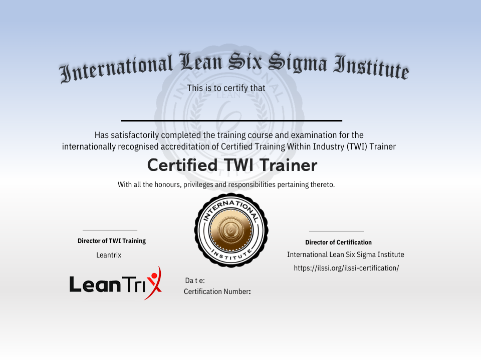 Międzynarodowy Certyfikat  - Certified TWI Trainer
