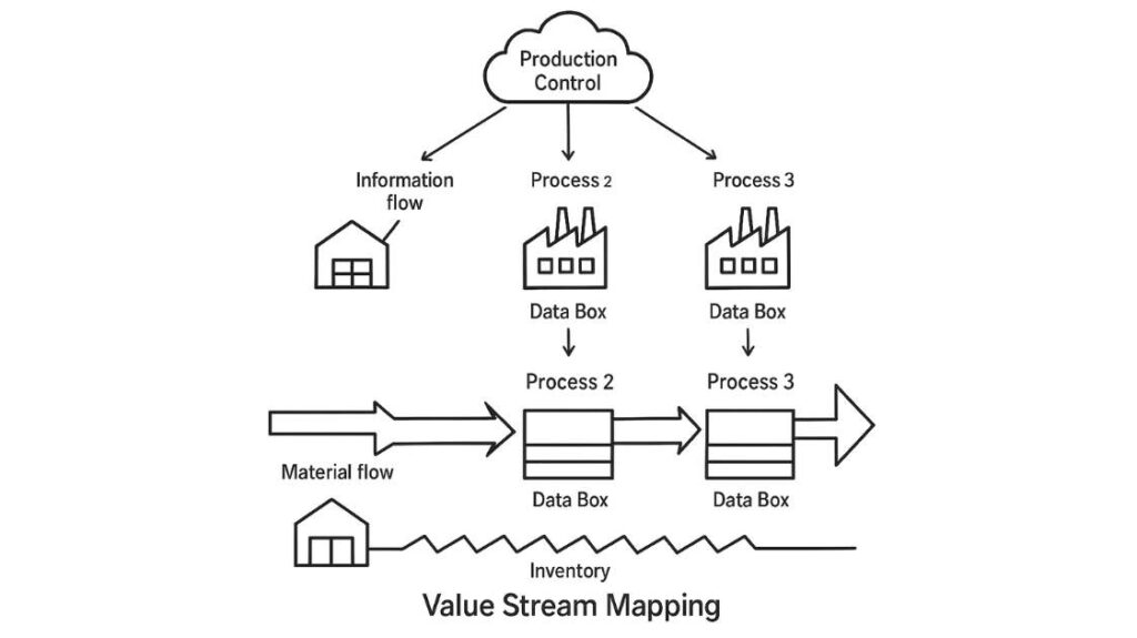 Przykładowy wycinek mapy strumienia wartości - Value Stream Mapping