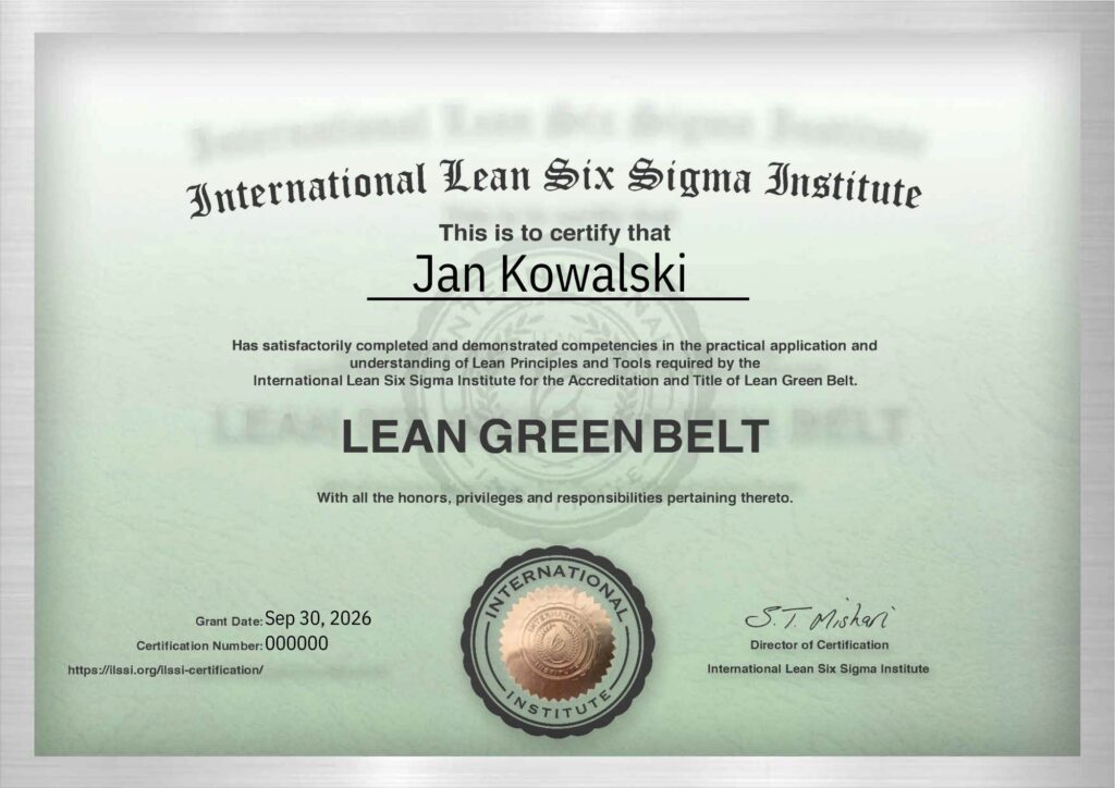 Lean Green Belt Certifikat Leantrix