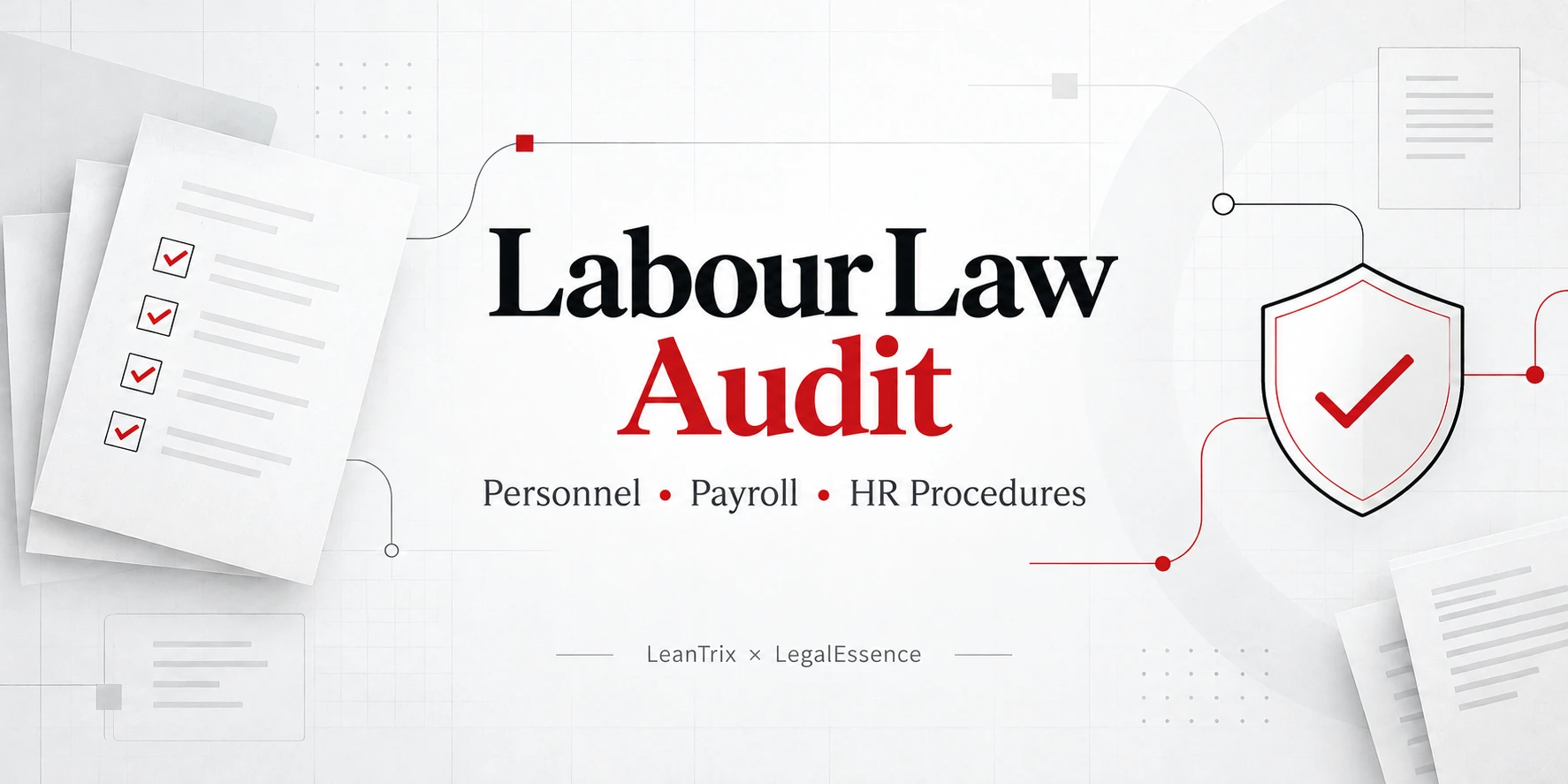 Labour Law Audit: personnel, payroll and HR procedures, with document checks and a compliance shield; LeanTrix and LegalEssence.