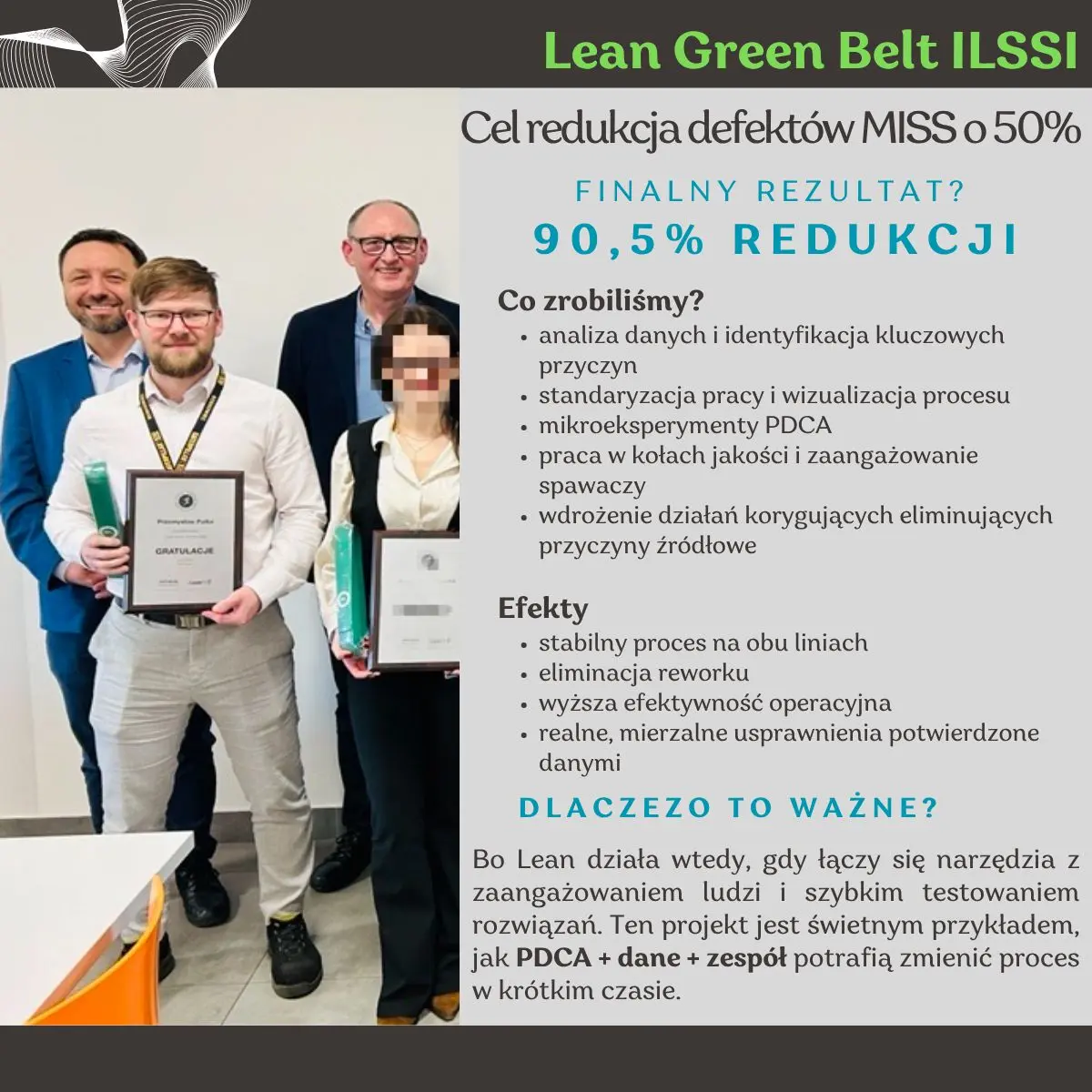 Lean Kata Green Belt – 90,5% redukcji defektów MISS w projekcie Przemysława Palki